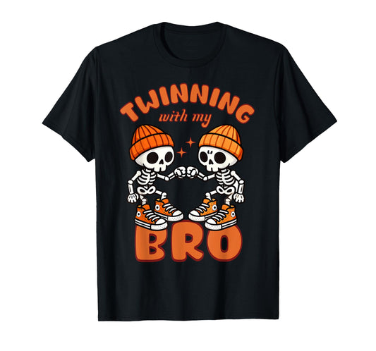 Twin Boys Twinning Halloween Best Friend Matching Skeleton T-Shirt