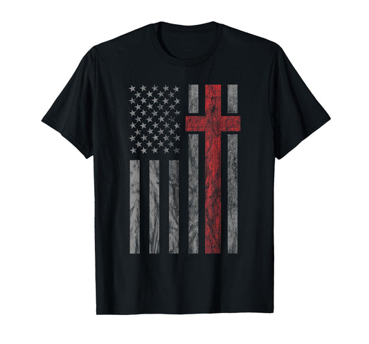 Vintage Distressed USA Flag Christian Shirt - Patriotic Tee T-Shirt