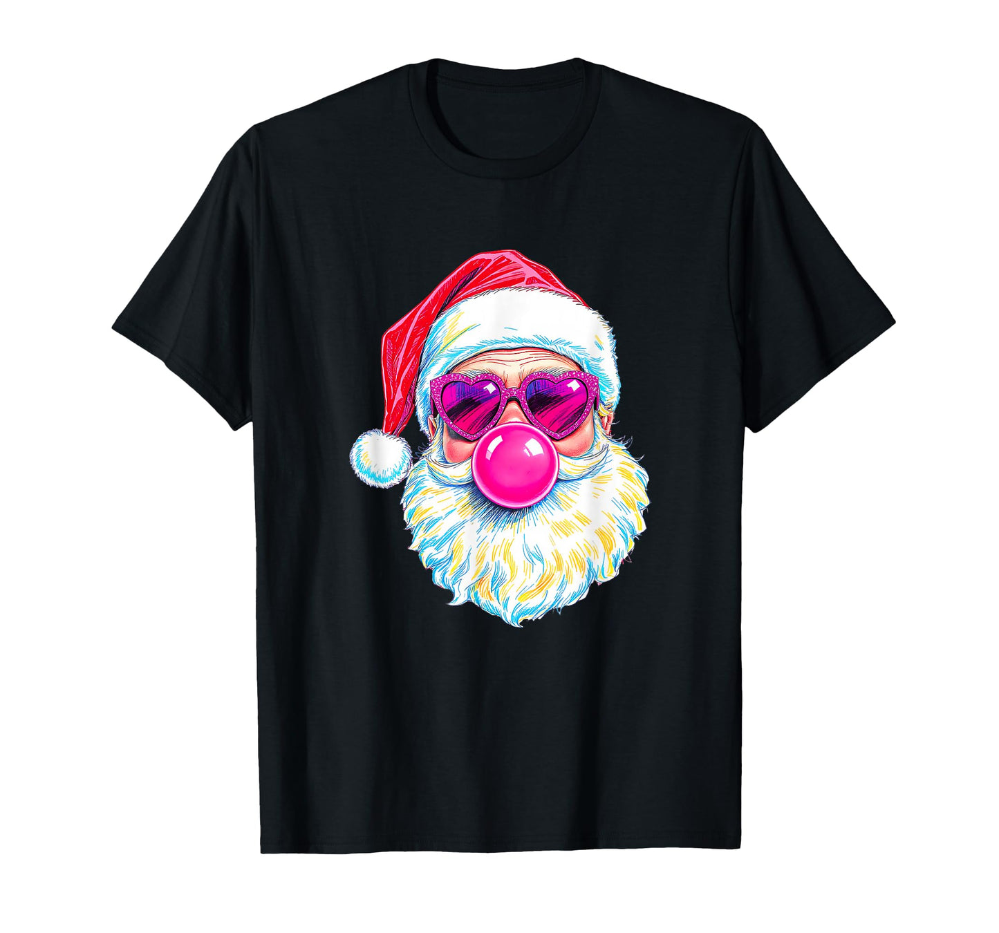 Vintage Retro Santa Christmas Bubble Gum Pink Sunglasses T-Shirt