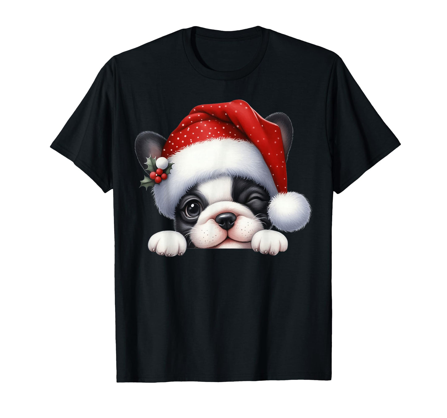 French Bulldog Dog Christmas Santa Hat Dog Mom Dad T-Shirt