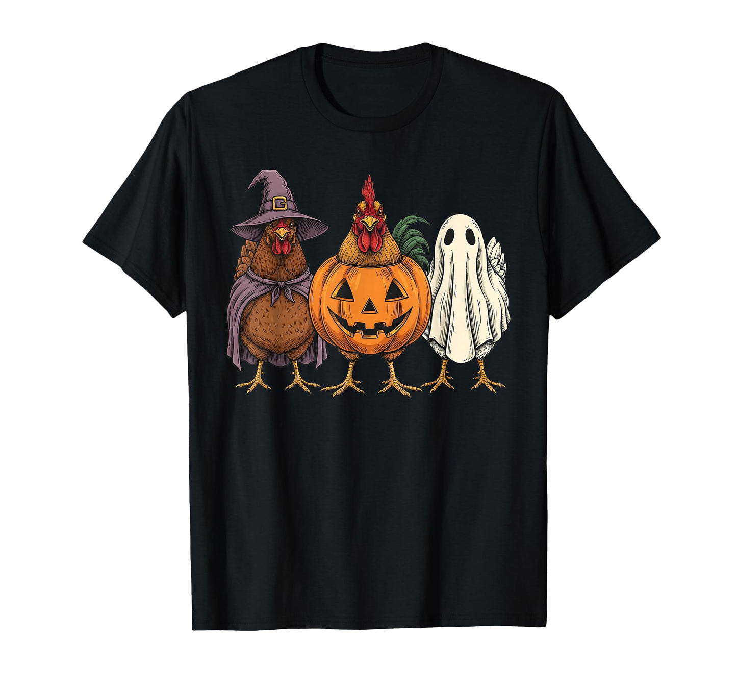 Spooky Ghost Chicken Pumpkin Halloween Farm Animal T-Shirt