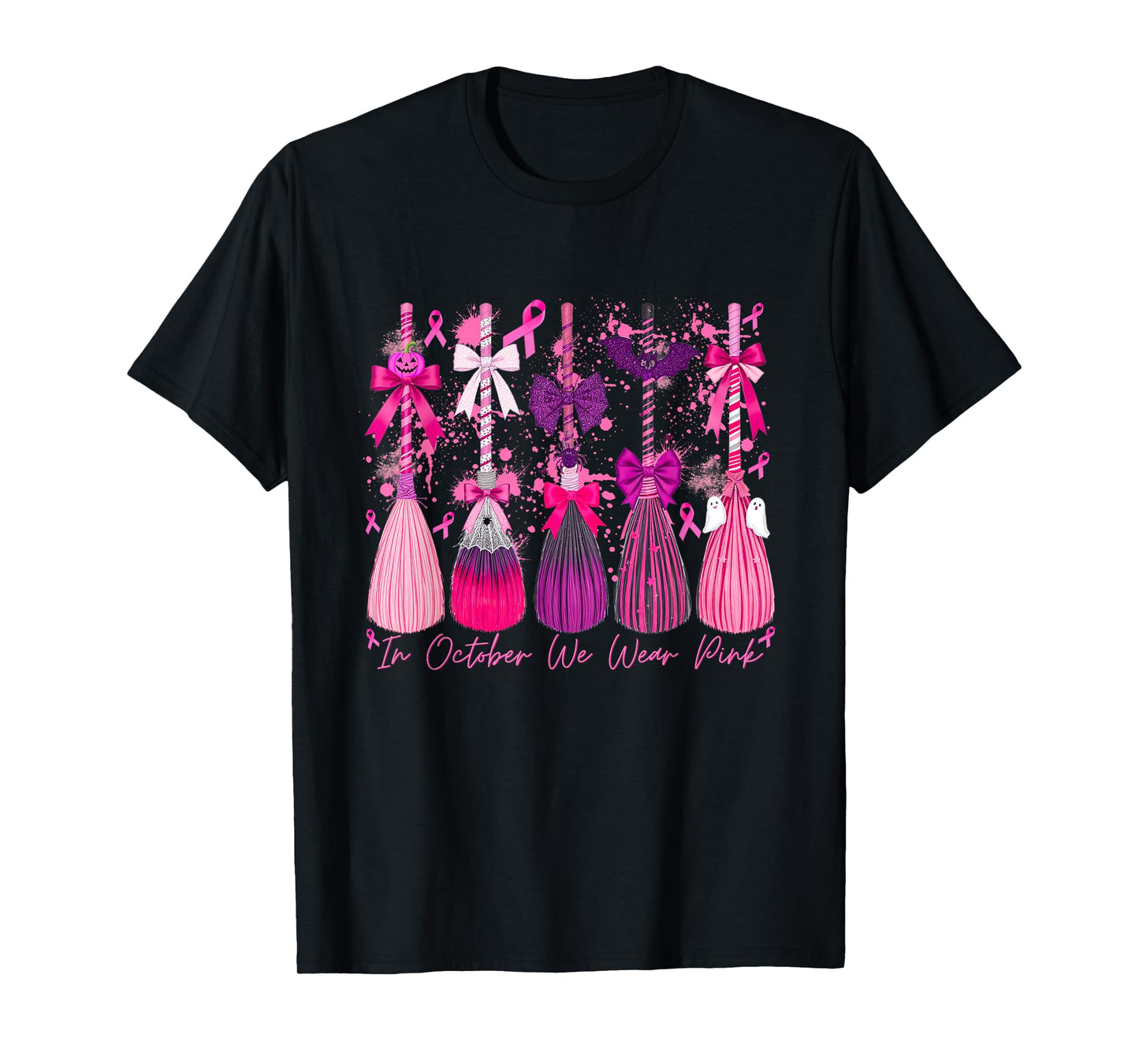 in October We Wear Pink Witch Breast Cancer Awareness T-Shirt