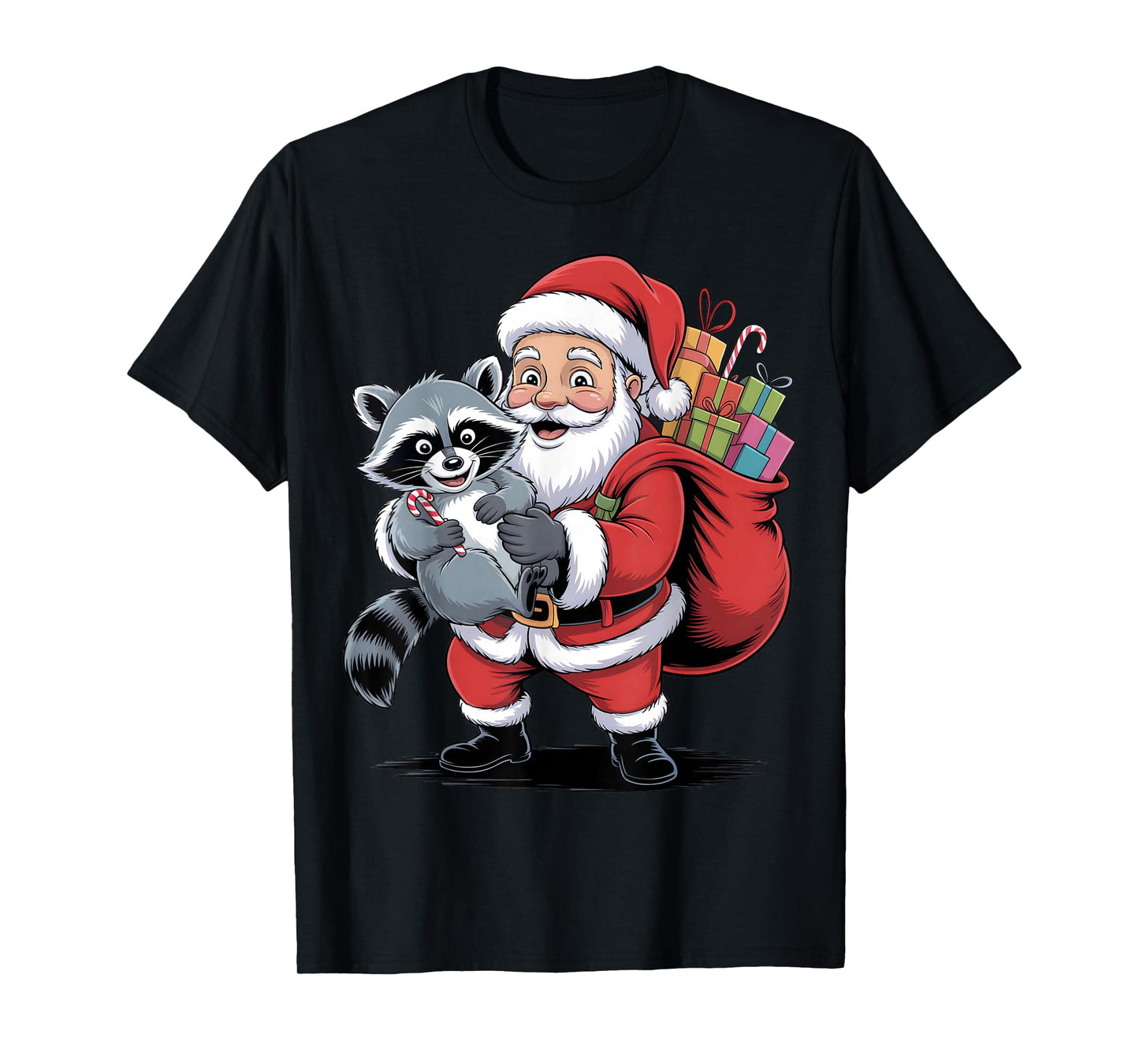 Funny Raccoon Santa Christmas Holiday Cartoon Funny Raccoons T-Shirt