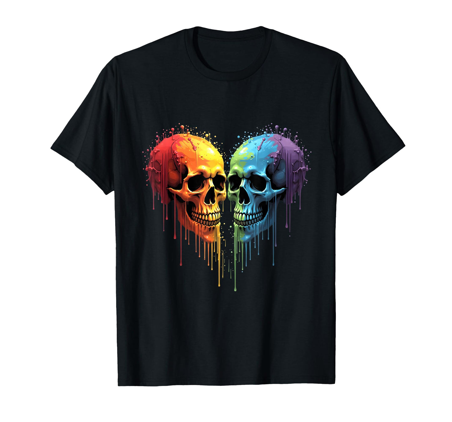 LGBT Halloween Horror Skeleton Skull Rainbow Heart Support T-Shirt