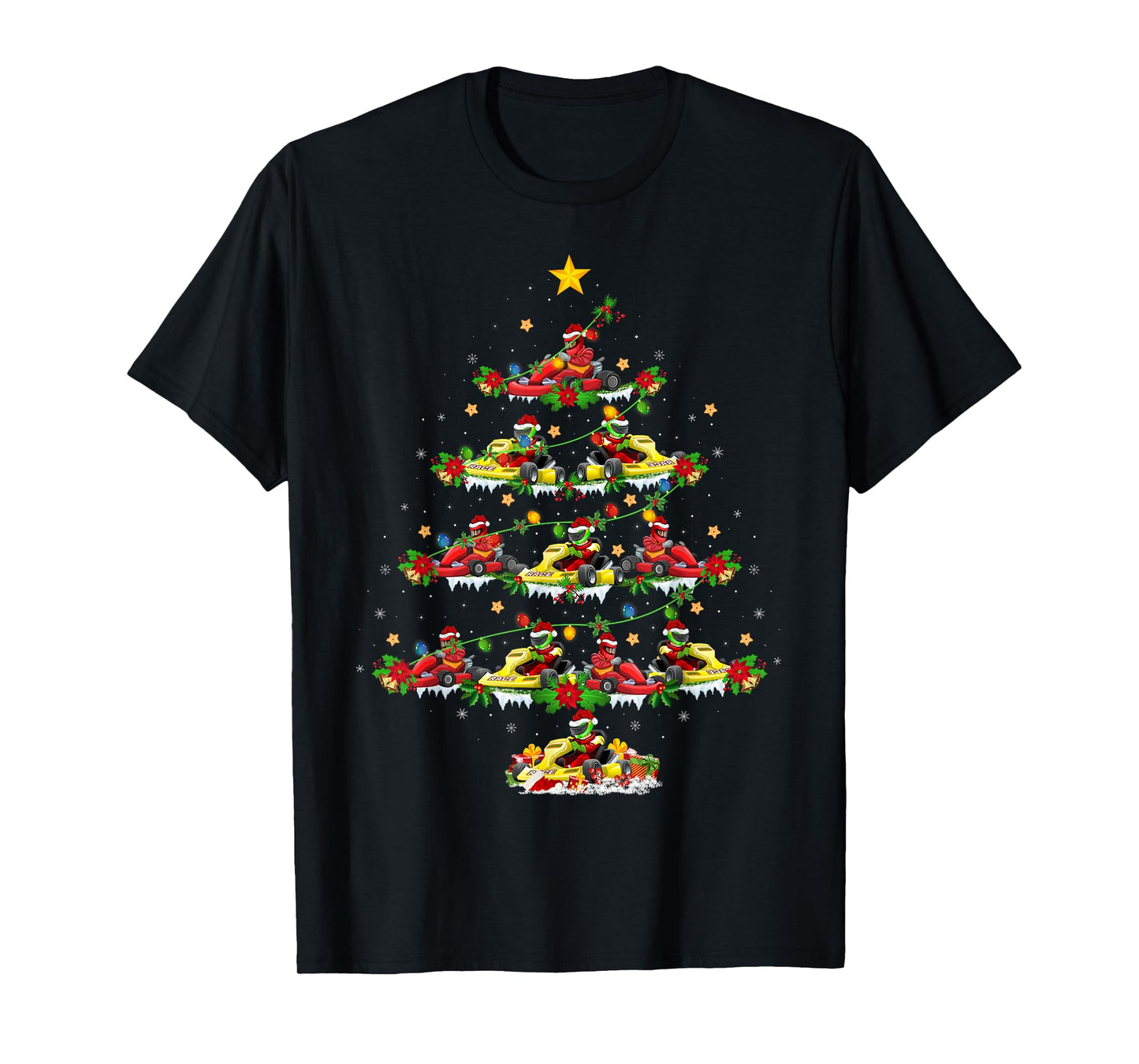 Kart Racing Christmas Tree Lights Funny Karting Xmas T-Shirt