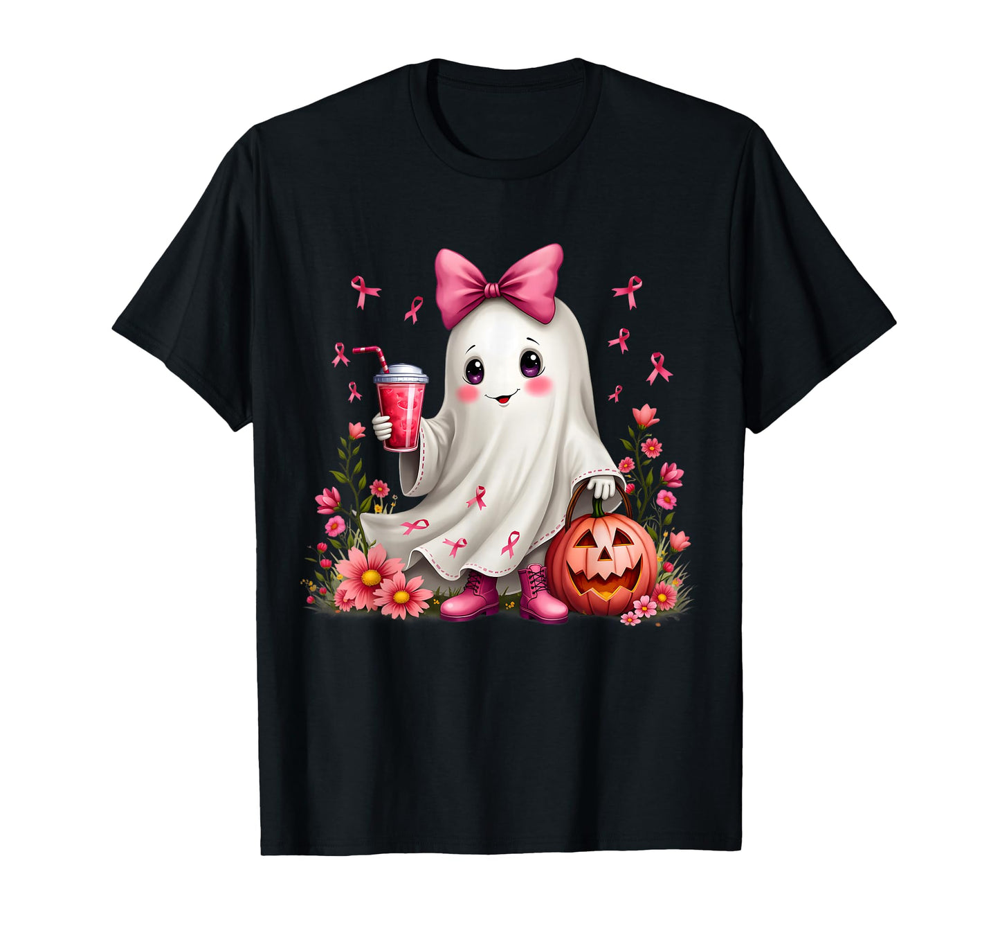 In October We Wear Pink Ghost Breast Cancer Awareness T-Shirt