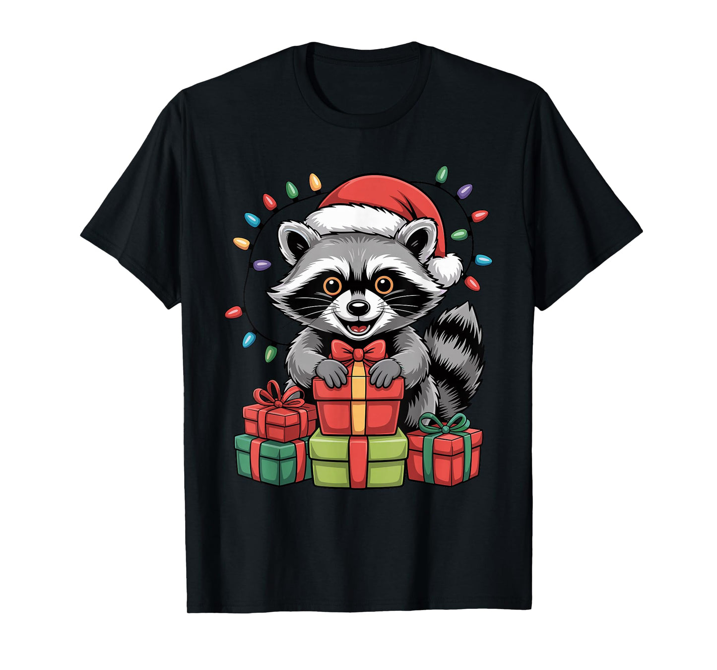 Raccoon Santa Hat Christmas Design Funny Wild Animal Lovers T-Shirt