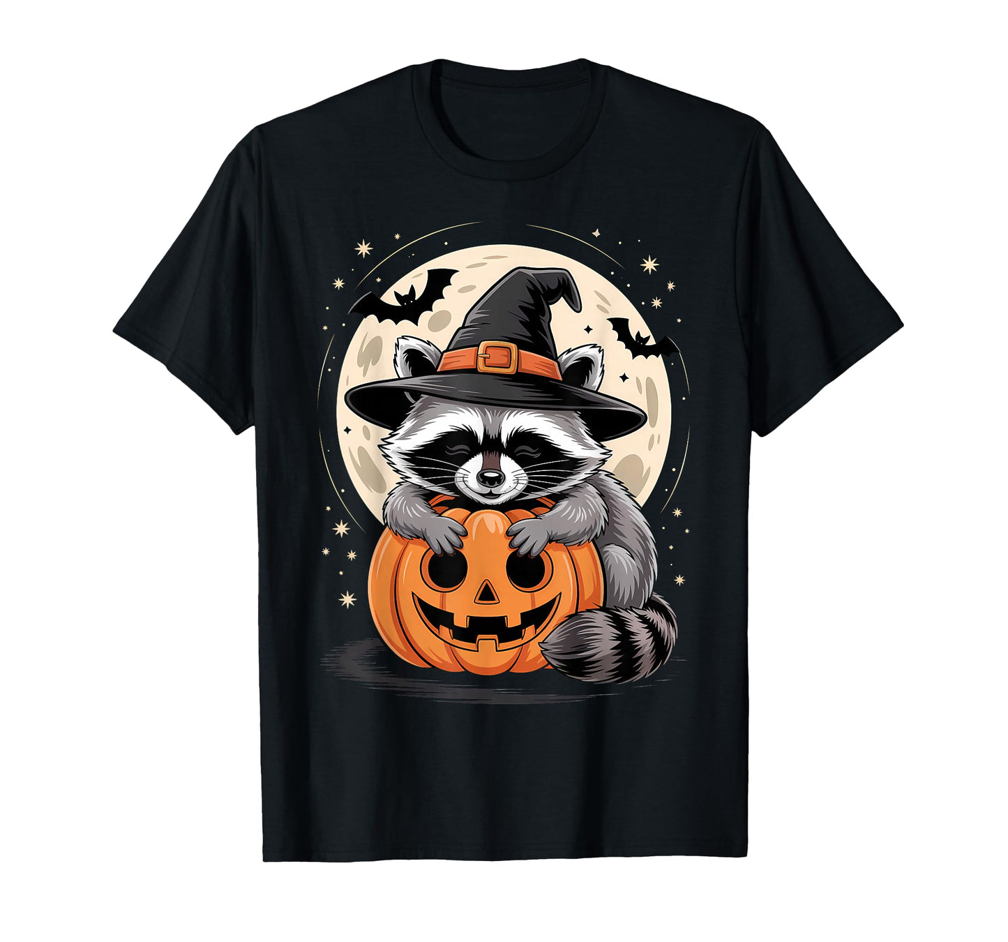 Halloween Raccoon Witch Hat Pumpkin Spooky T-Shirt