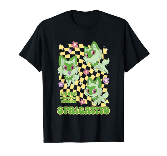 Pokémon Sprigatito #0906 Grass Type Pokemon Retro Chest Logo T-Shirt