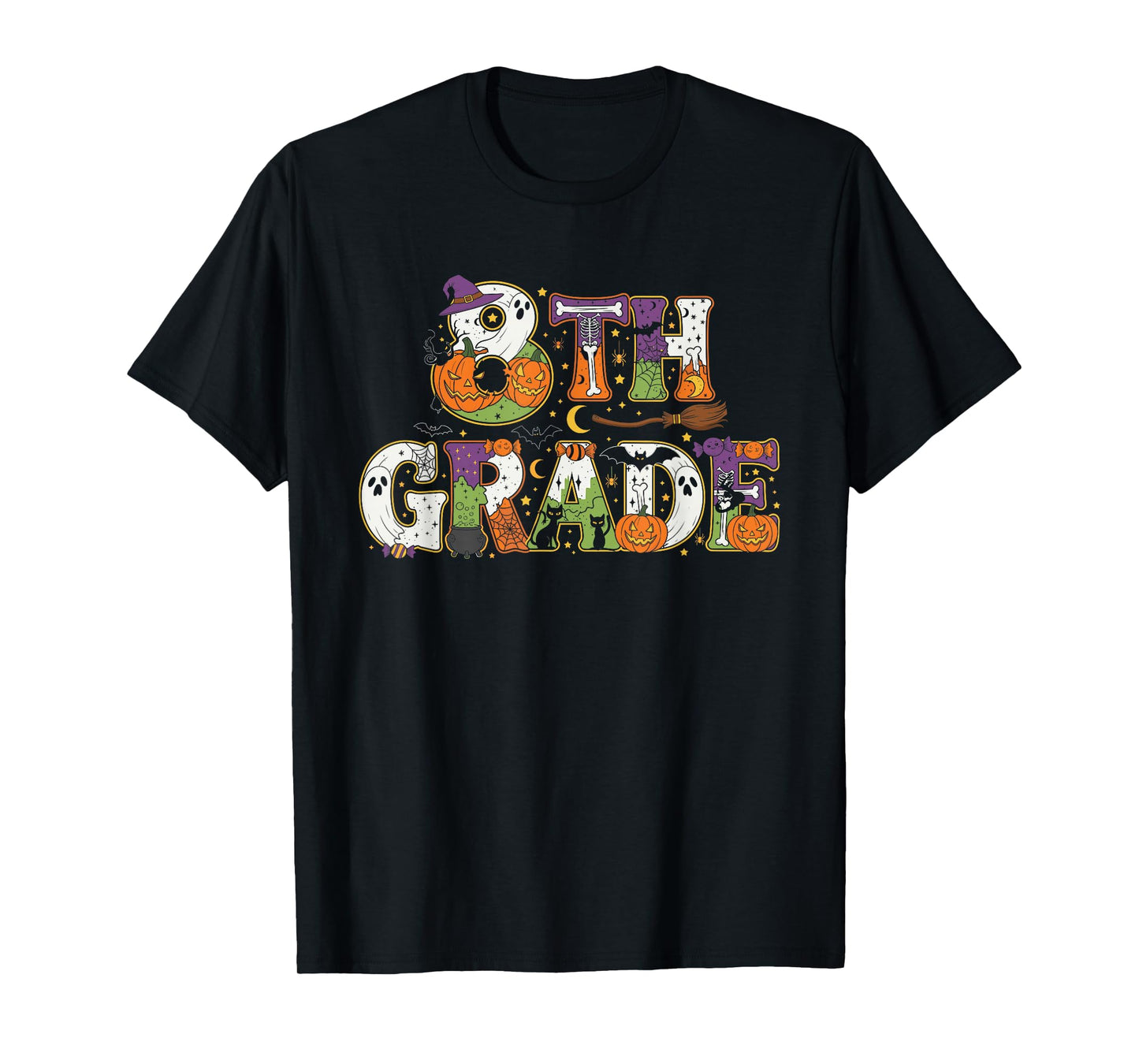 8th Grade Pumpkin Ghost Skeleton Halloween Kids Mens Womens T-Shirt
