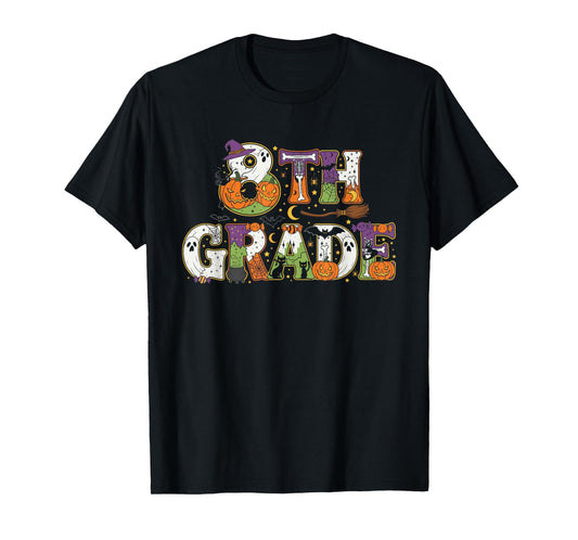 8th Grade Pumpkin Ghost Skeleton Halloween Kids Mens Womens T-Shirt