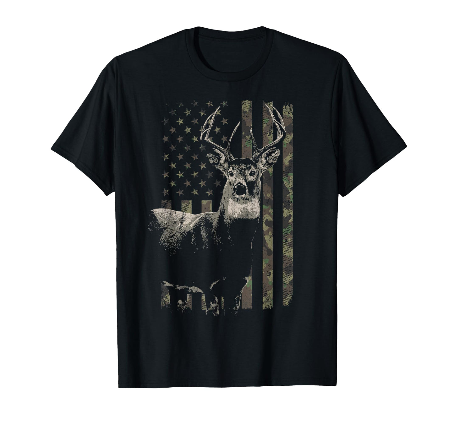 Hunting Camo American Flag Deer T-Shirt