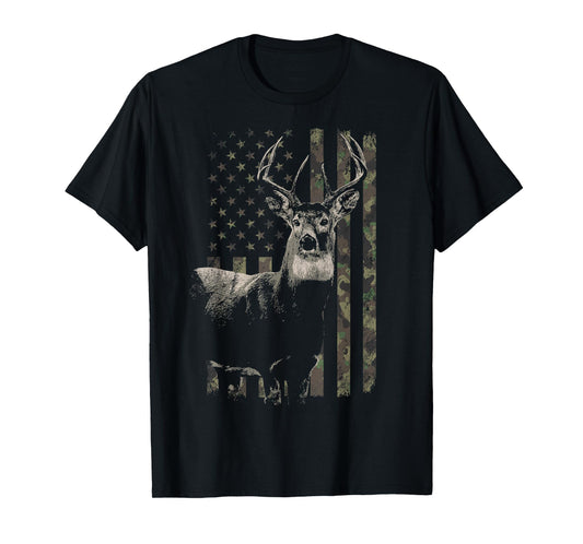 Hunting Camo American Flag Deer T-Shirt