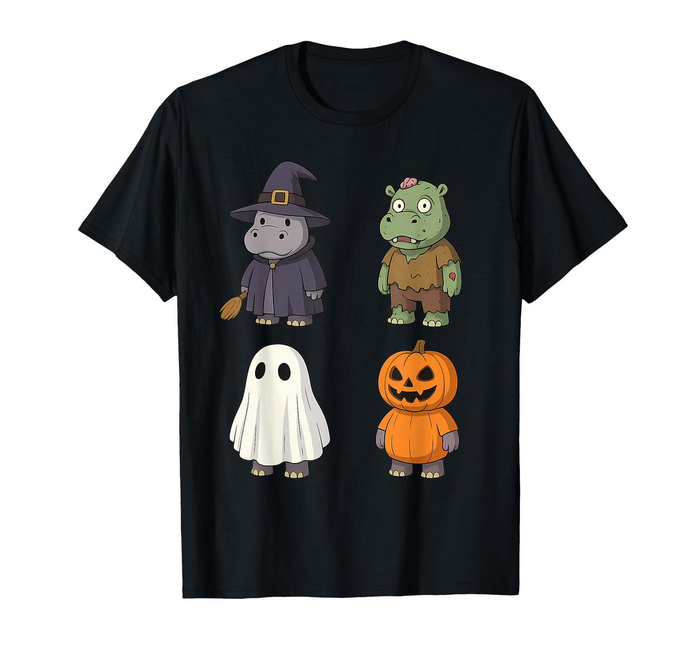 Funny Hippo Ghost Witch Zombie Pumpkin Halloween Boys Girls T-Shirt