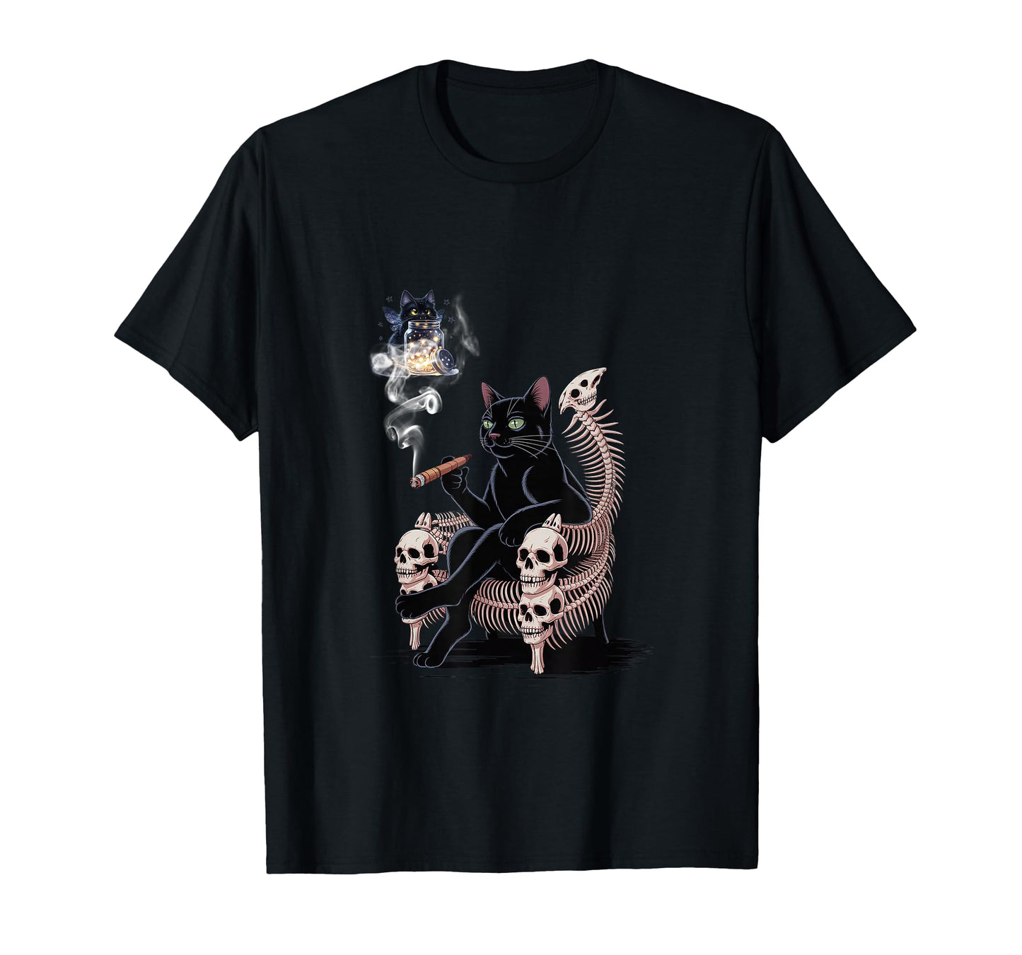 Black Cat Smoking Cigarette Halloween Witch Cat Firefly T-Shirt