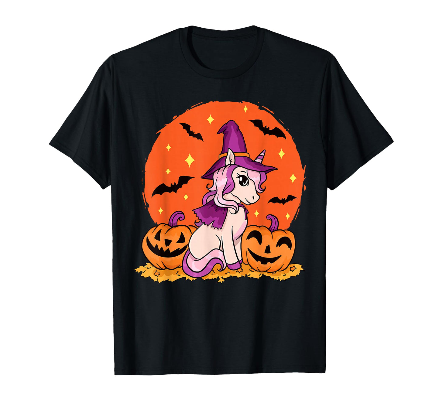 Halloween Unicorns Pumpkin and Witch Costume Design T-Shirt