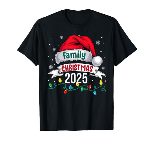 Family Christmas 2025 Santa Hat Lights Xmas Men Women T-Shirt