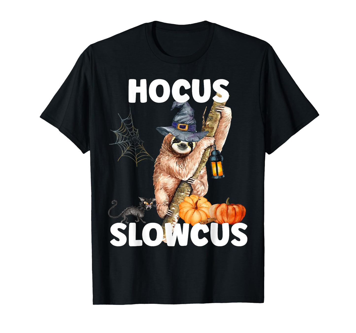 Hocus Slowcus Halloween Sloth Witch Hat Spider Pumpkin Sloth T-Shirt
