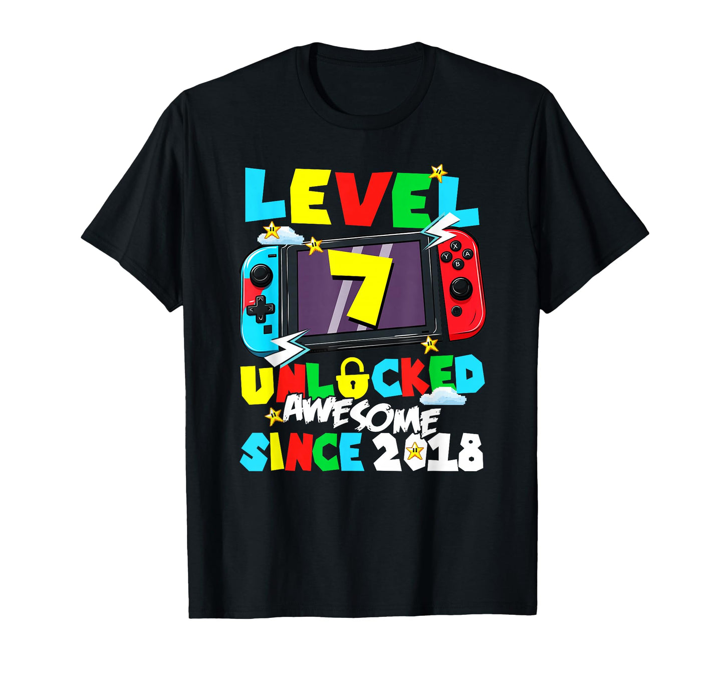 Level 7 Unlocked Awesome Since 2018 7th Birthday Video Gamer T-Shirt