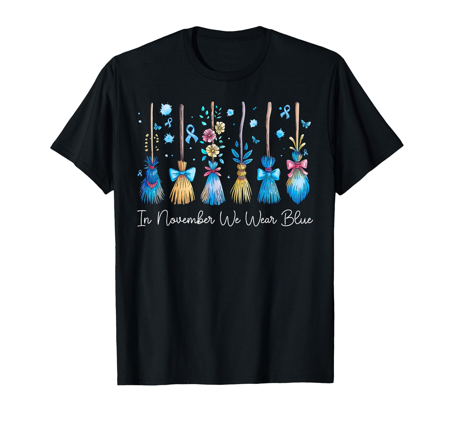 in November We Wear Blue Diabetes Support Type 1 Broom Witch T-Shirt