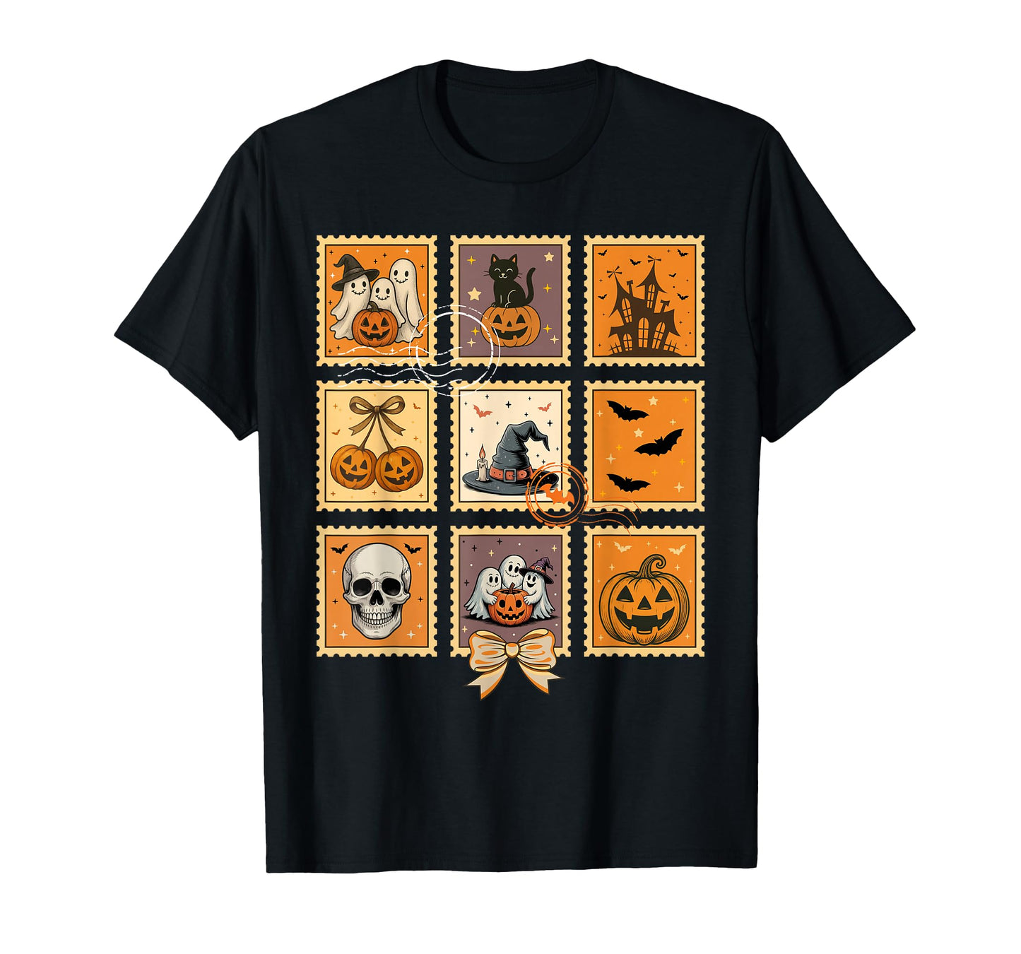 Spooky Halloween Postage Stamp Trick Or Treat Fall Auumn T-Shirt