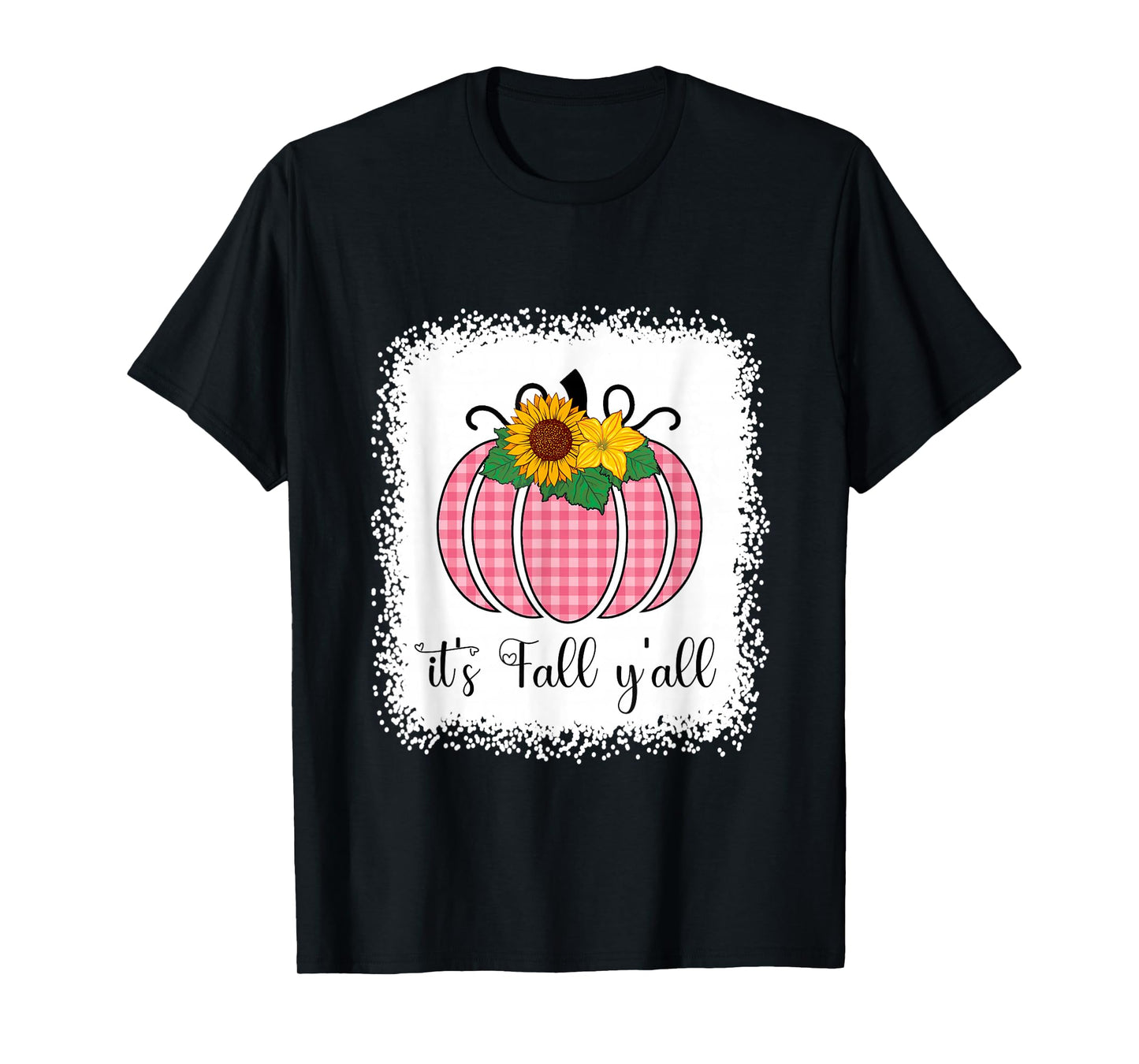 It's Fall Yall Halloween Bleached Pink Pumpkin Buffalo Plaid T-Shirt