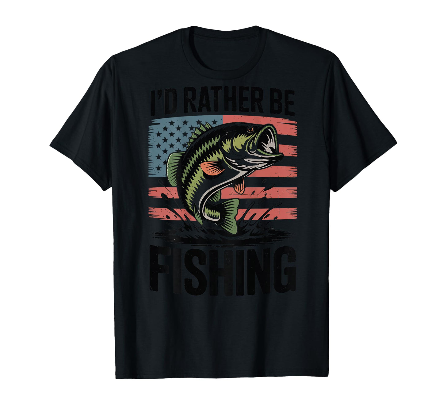 Boys Id Rather Be Fishing Funny Bass Fishing American Flag T-Shirt