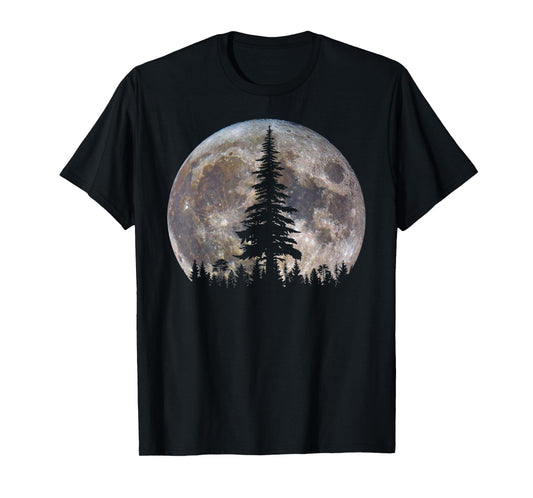 Retro Full Moon Minimalist Pine Tree Vintage Wildlife Trees T-Shirt
