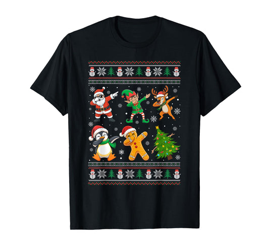 Dabbing Santa Elf Friends Ugly Xmas Sweater Style Xmas Dab T-Shirt