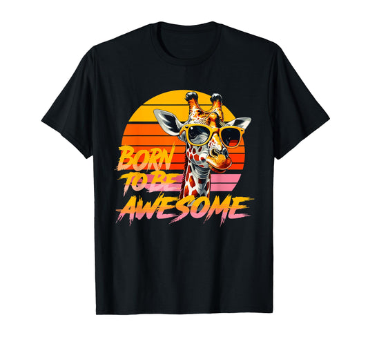 Born To Be Awesome Giraffe Shirt | Vintage Sunset Giraffe T-Shirt