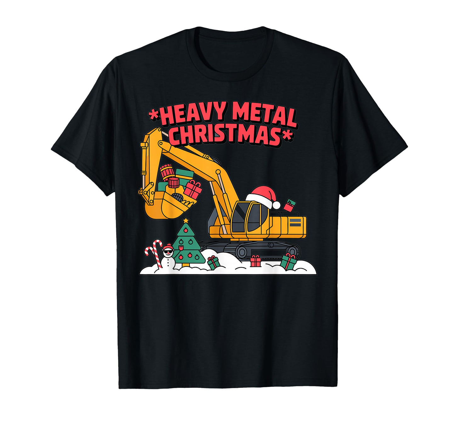 Heavy Metal Christmas Excavator Santa Holiday Design T-Shirt