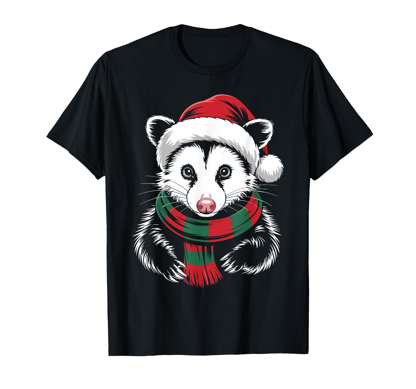 Opossum Xmas Santa Hat Scarf Christmas Costume T-Shirt