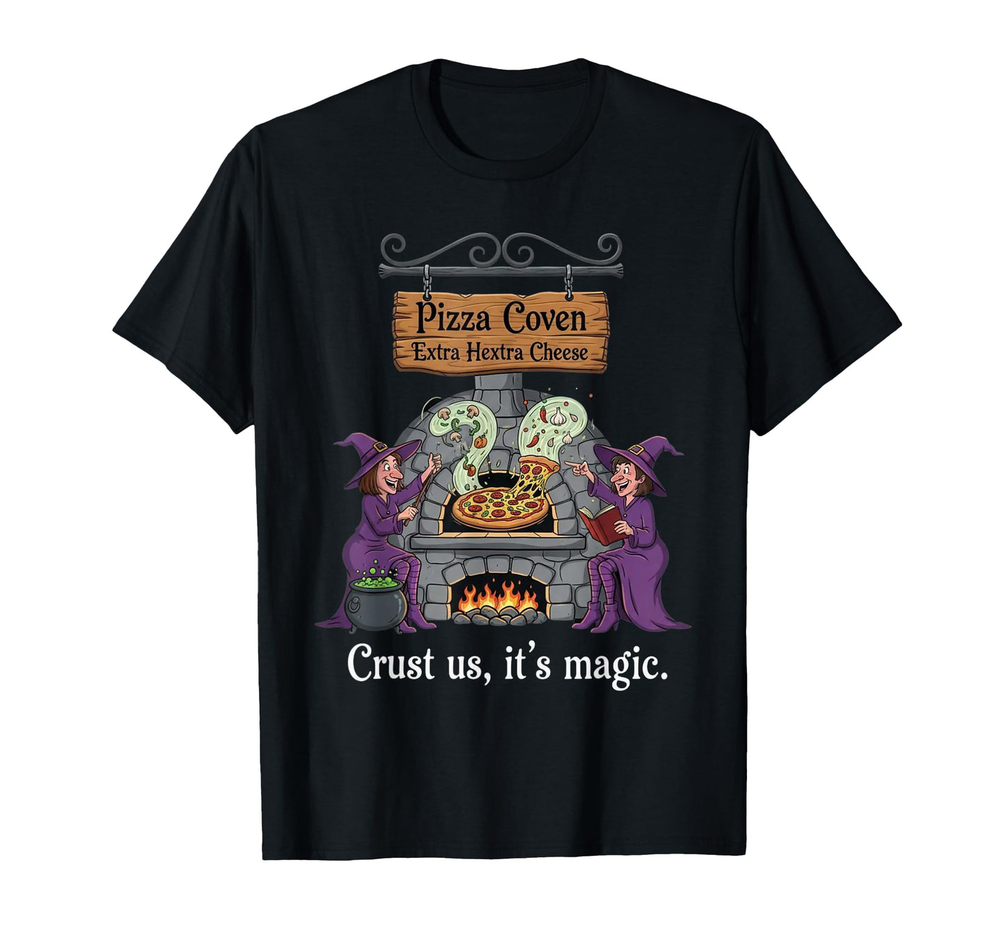 Pizza Coven Crust Us It's Magic Fun Halloween Witch T-Shirt