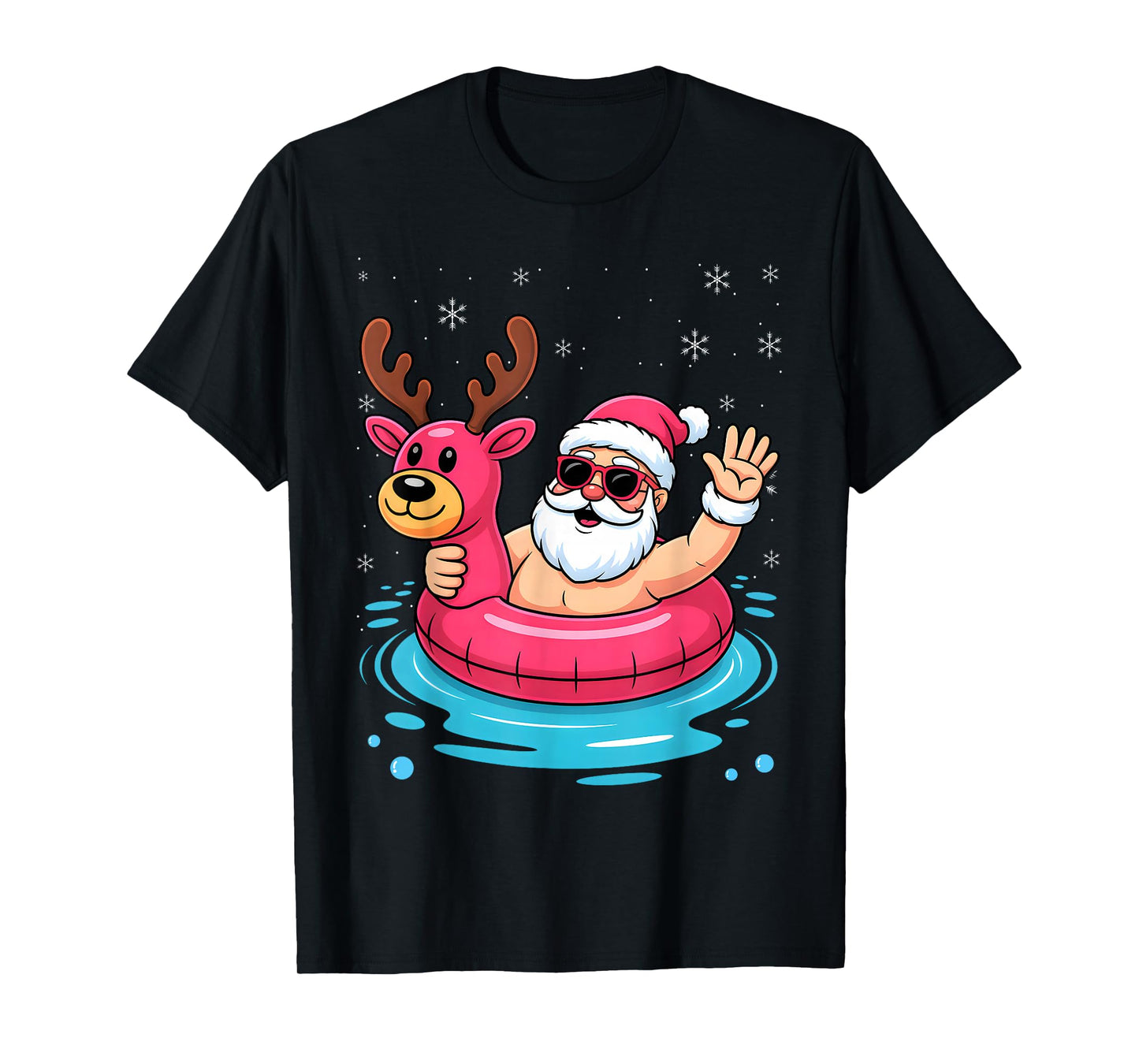 Santa Swimming at Pool Christmas in Summer July Beach Party T-Shirt