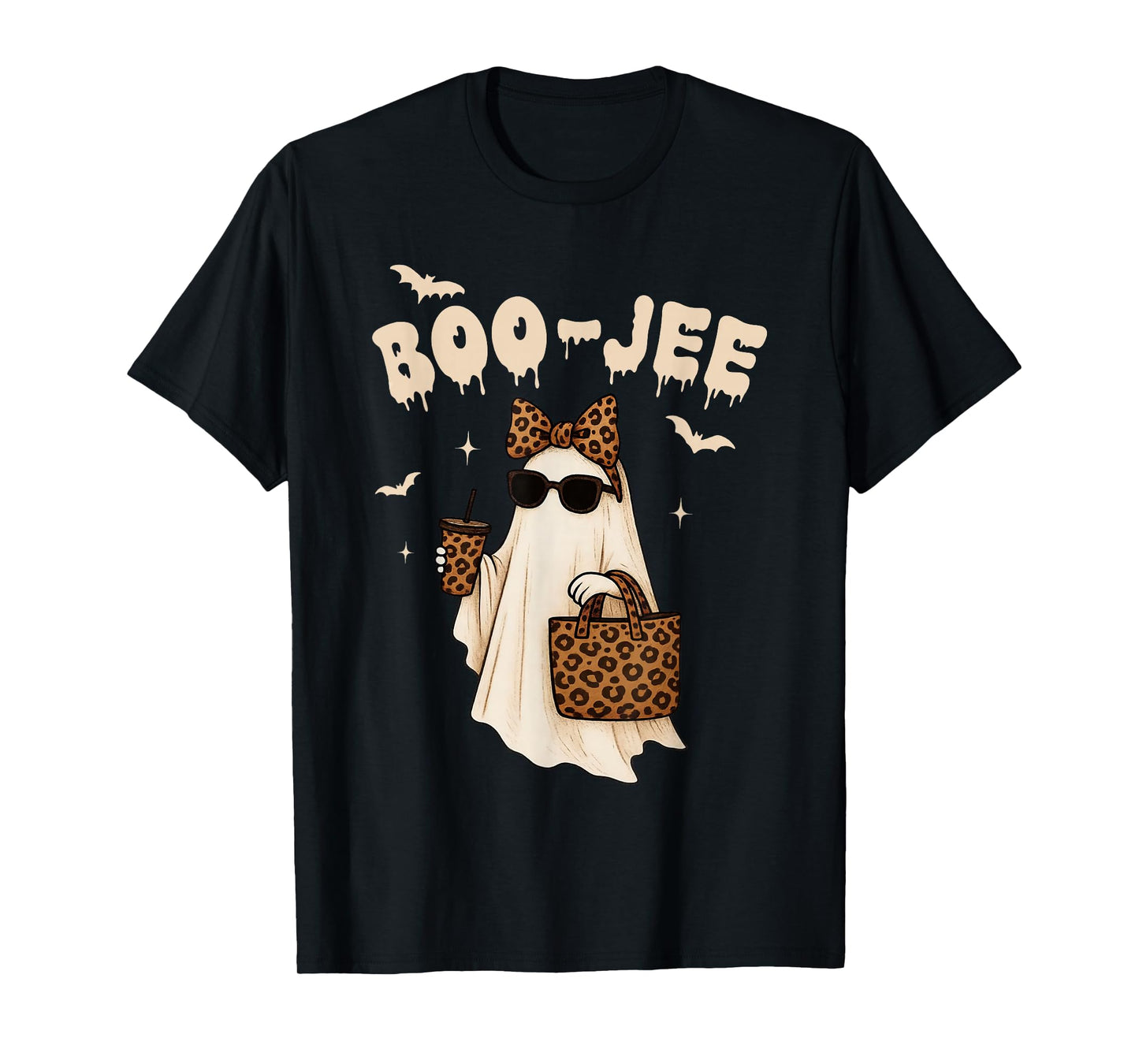 Coquette Leopard Ghost Coffee Boo-JEE Halloween Boujee Ghost T-Shirt
