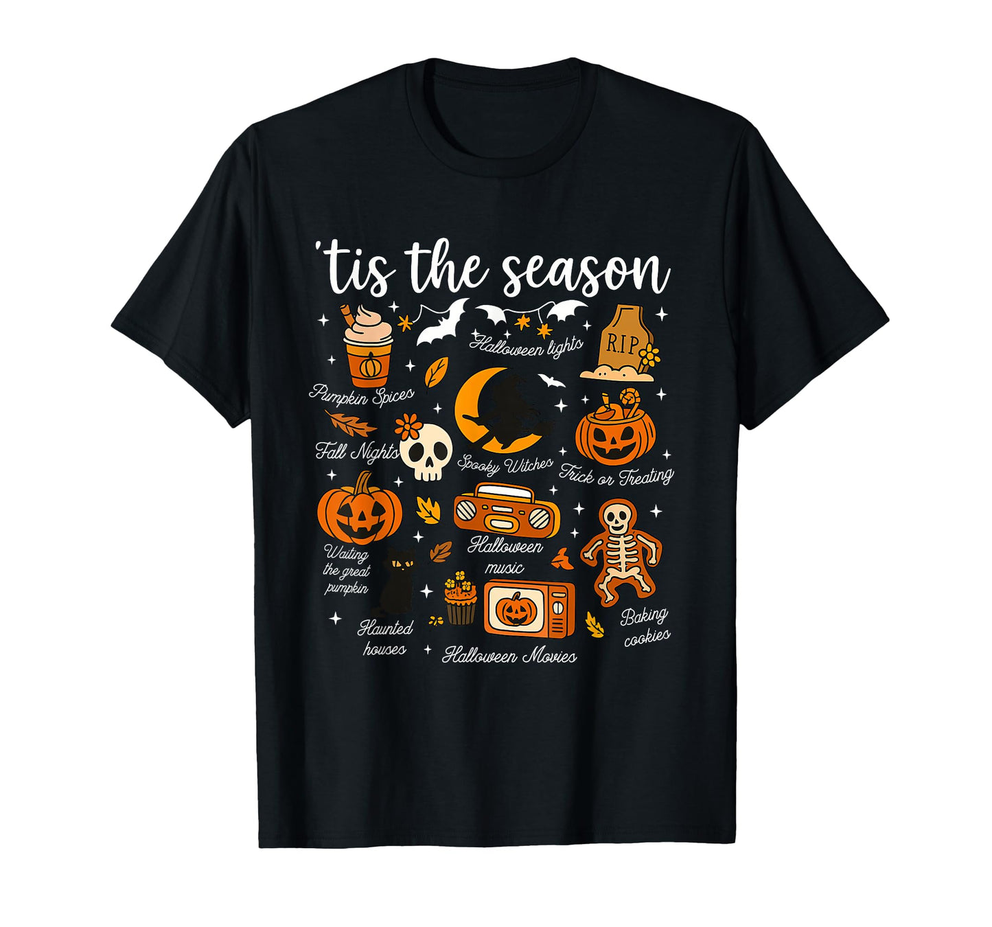Retro Tis The Season Pumpkin Leaves Autumn Halloween Outfit T-Shirt