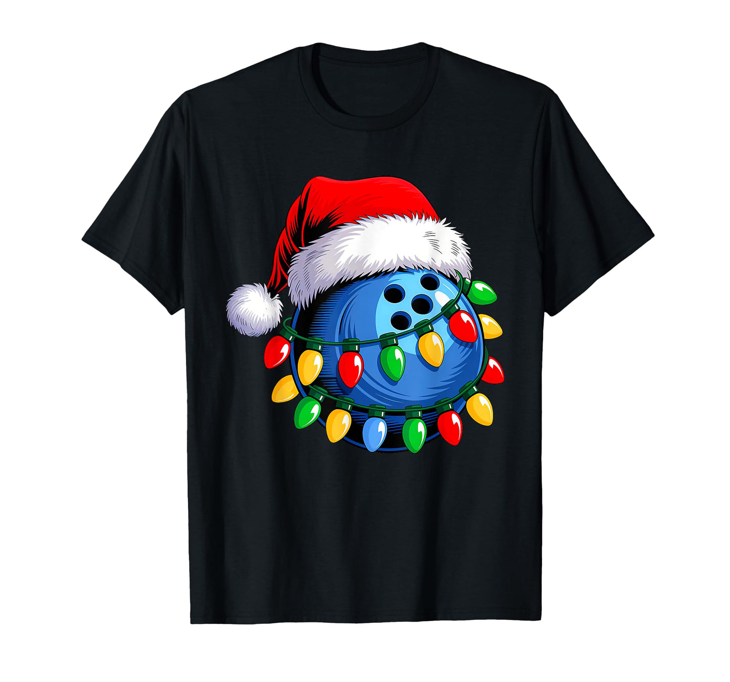 Bowling Ball Santa Hat Christmas Bowling Xmas Lights T-Shirt
