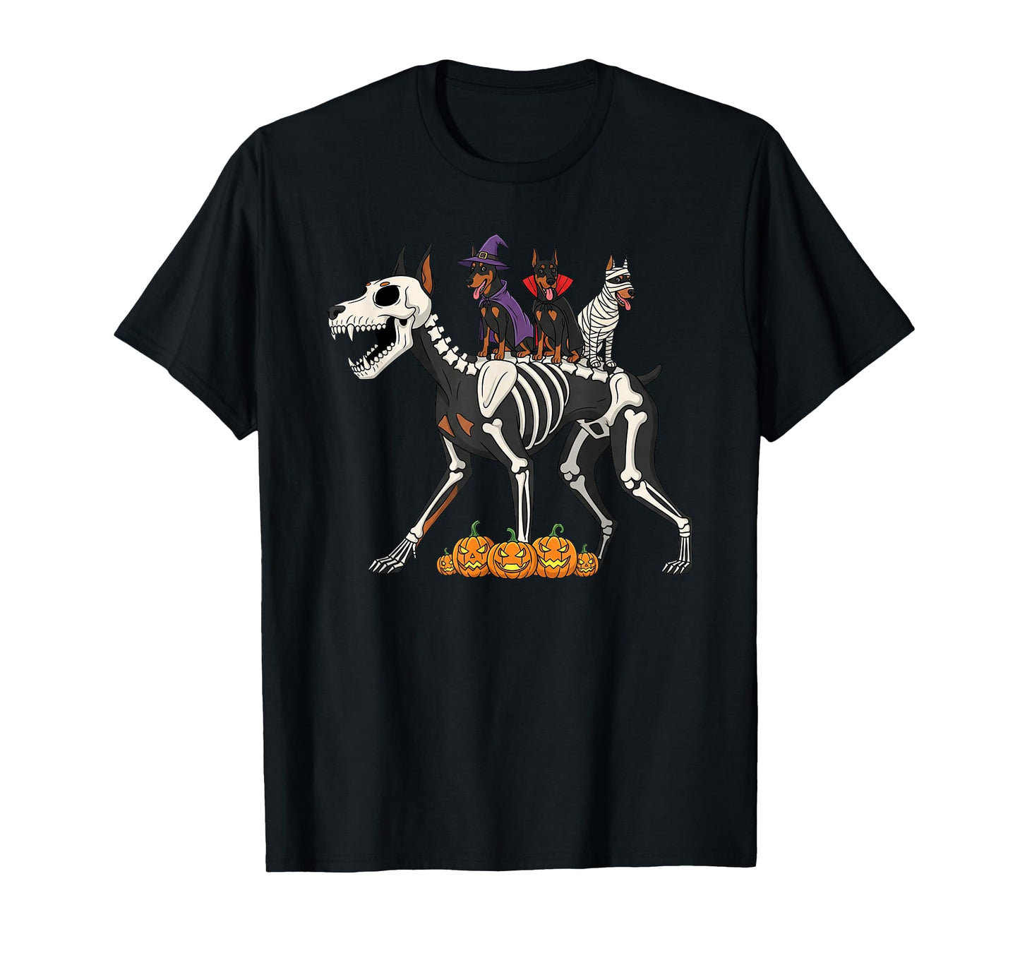 Doberman Pinscher Skeleton Mummy Witch Halloween Mens Womens T-Shirt