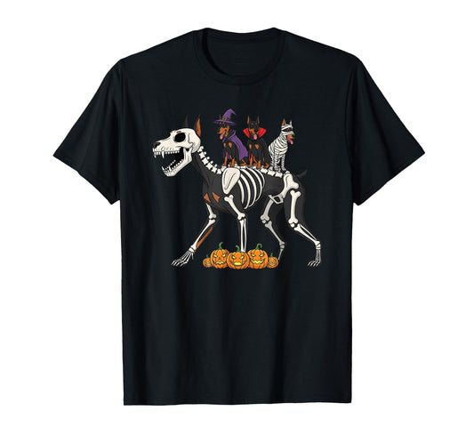 Doberman Pinscher Skeleton Mummy Witch Halloween Mens Womens T-Shirt