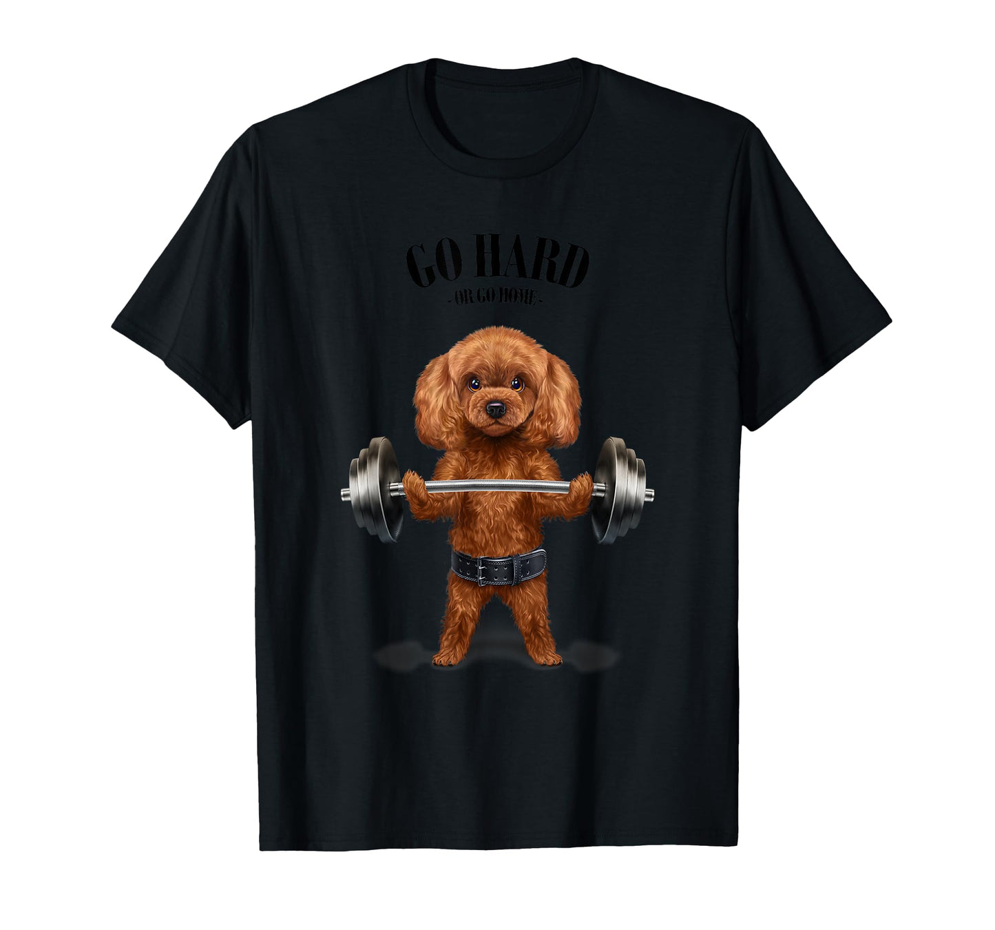 Tan Poodle Dog Weightlifting in Fitness Gym T-Shirt