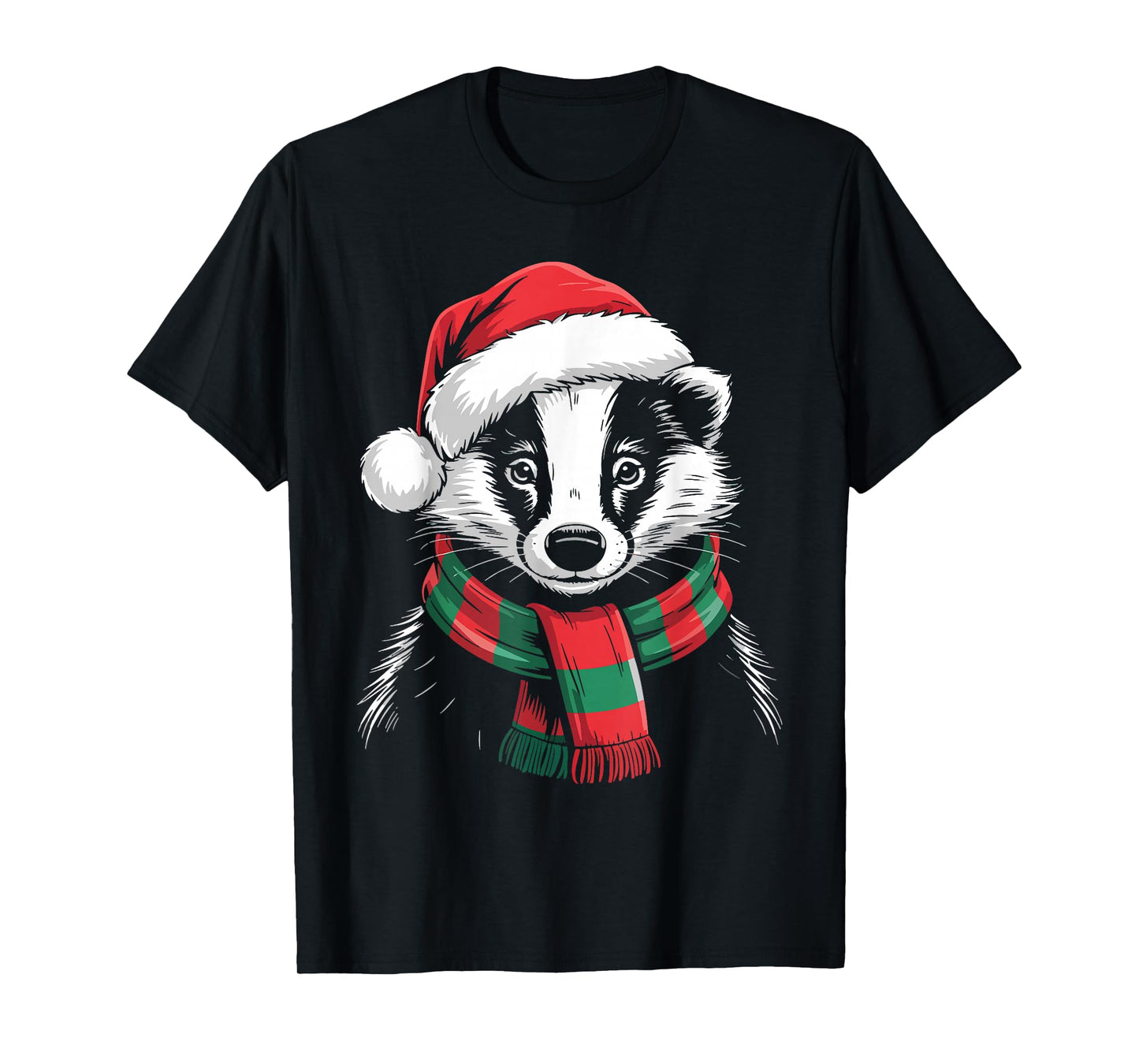 Badger Xmas Santa Hat Scarf Christmas Costume T-Shirt