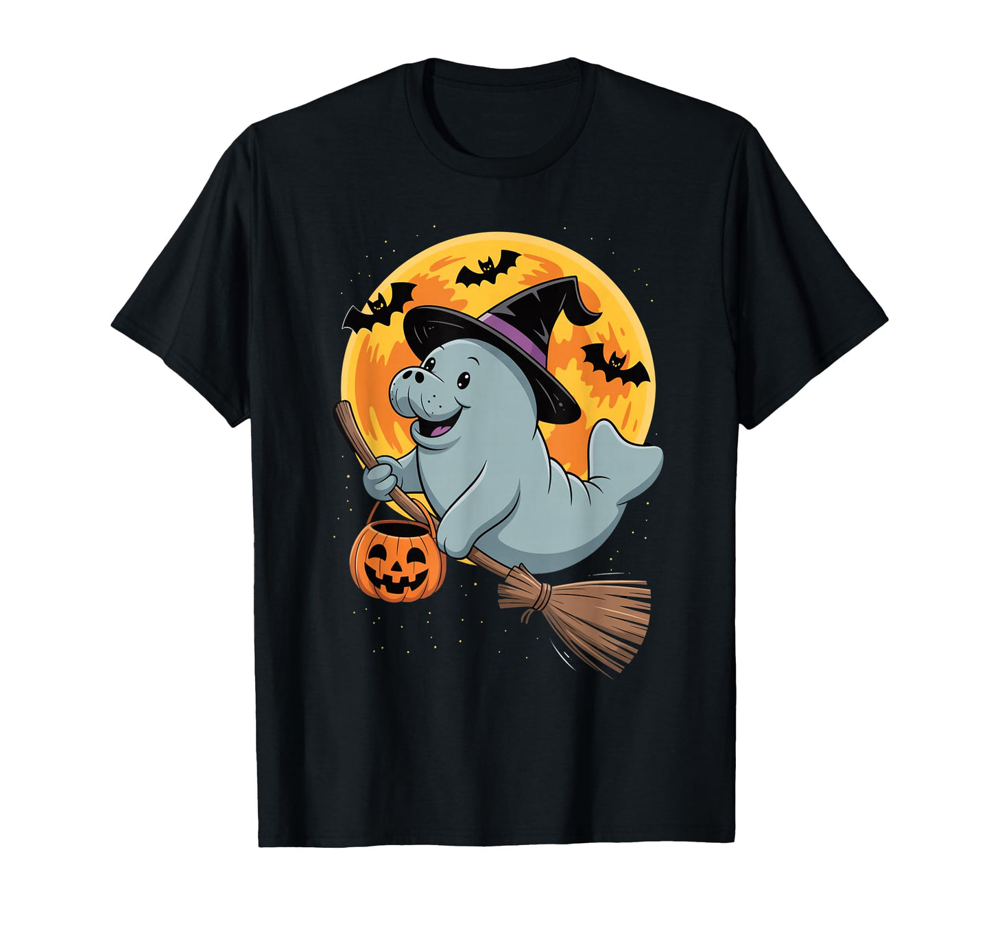 Manatee Witch Hat Pumpkin Halloween Costume Spooky Boys Girl T-Shirt