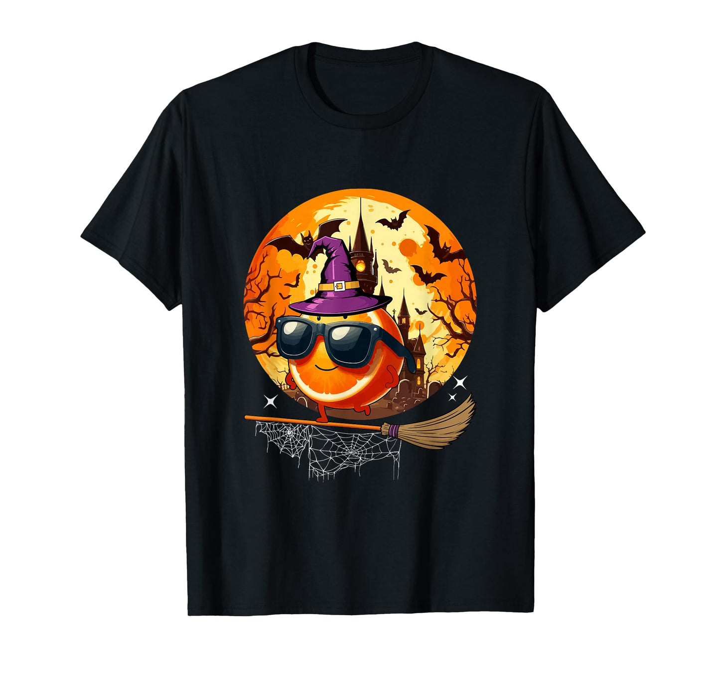 Orange Sunglasses Cosplay Witch Halloween Moon Funny Vegan T-Shirt