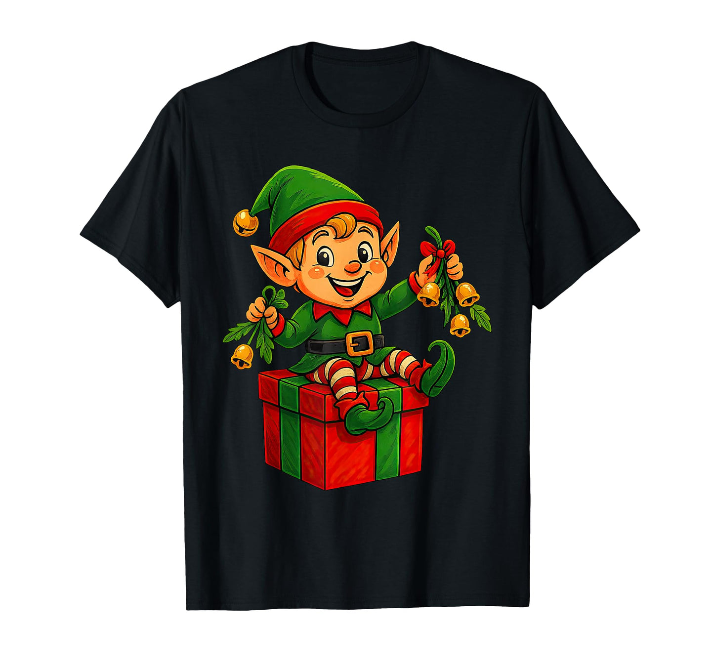 Cute Baby Elf Festive Mistletoe Bells Christmas PJ T-Shirt