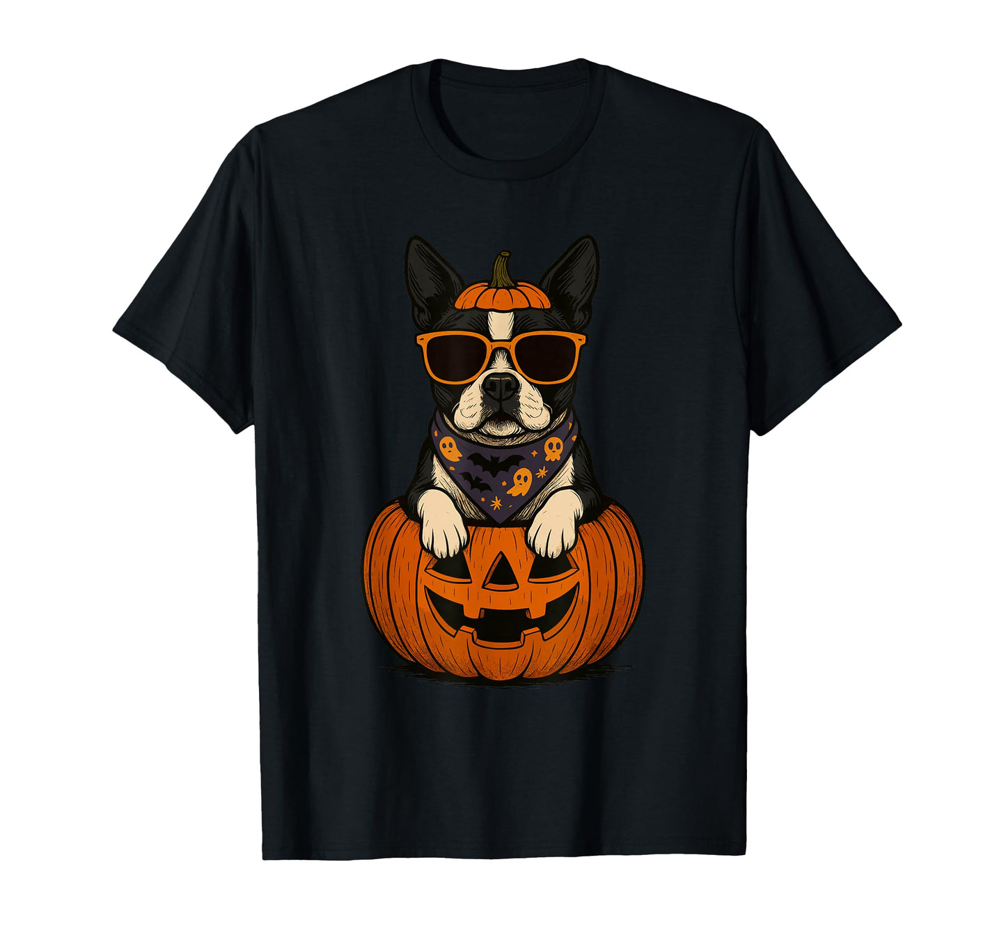 Spooky Boston Terrier Pumpkin Halloween Dog Lover T-Shirt