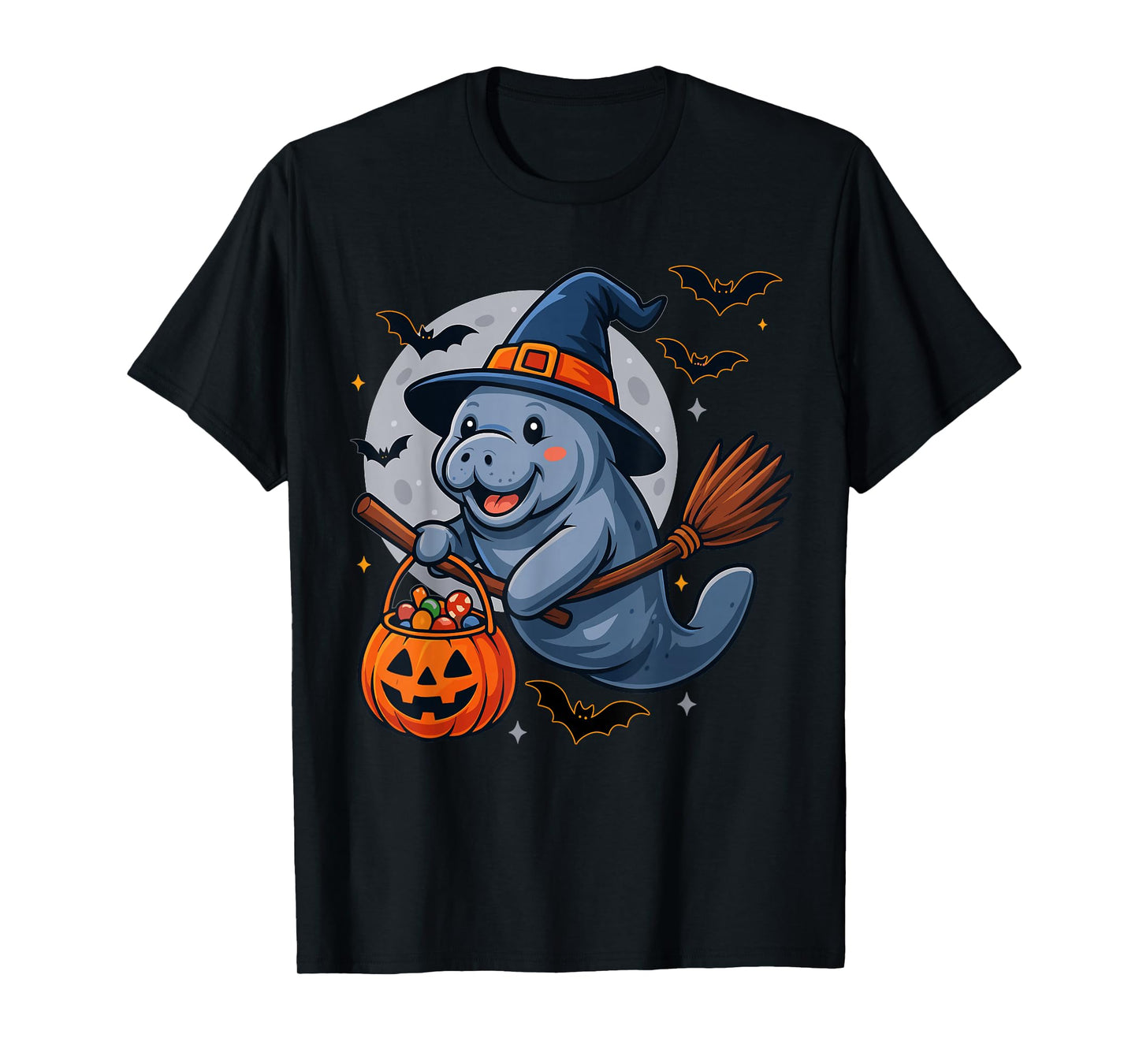 Manatee Witch Hat Pumpkin Halloween Spooky Season T-Shirt