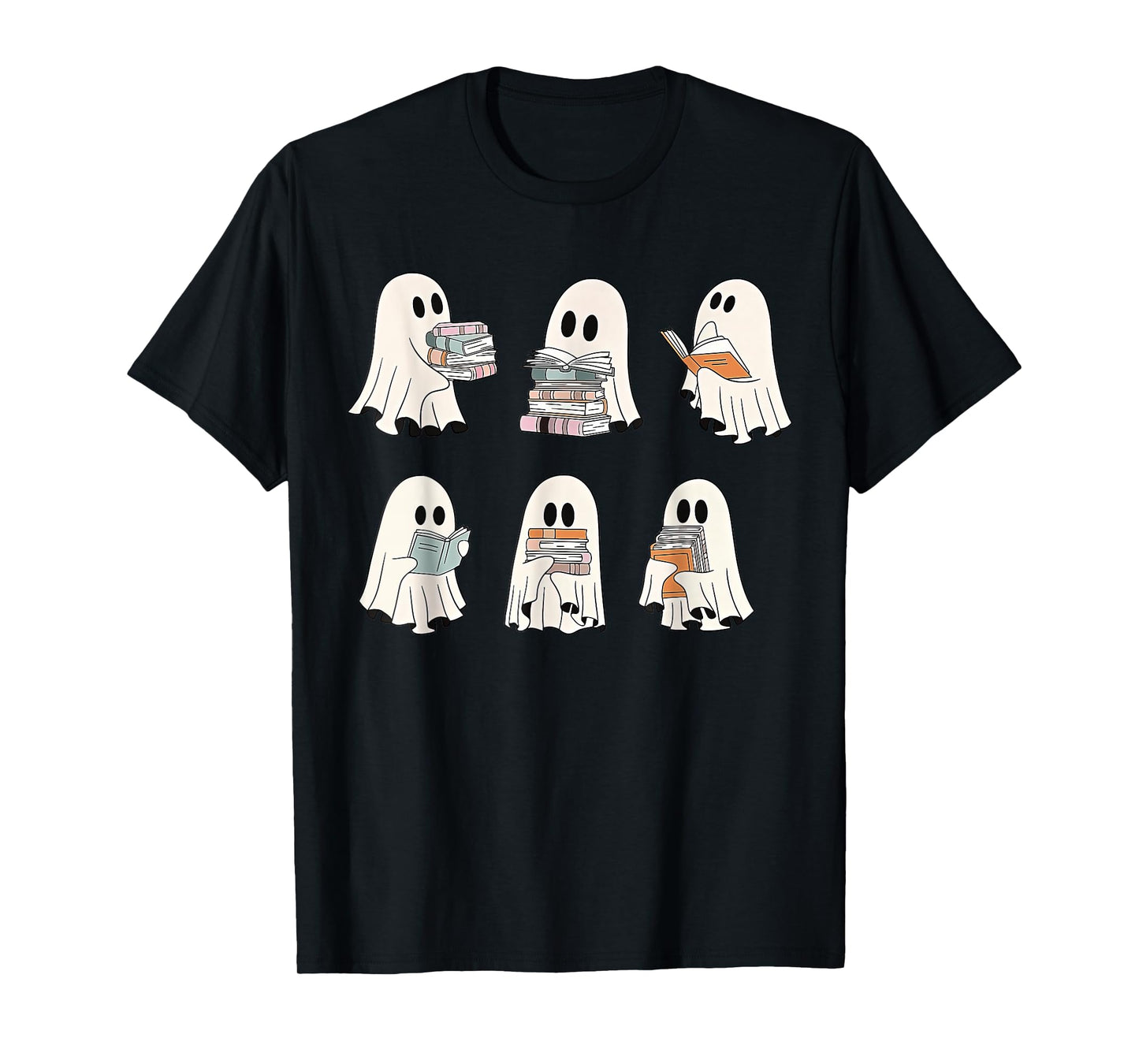 Retro Ghost Reading Books, Halloween bookish ghost bookworm T-Shirt