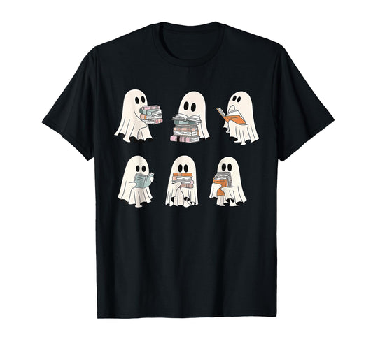 Retro Ghost Reading Books, Halloween bookish ghost bookworm T-Shirt