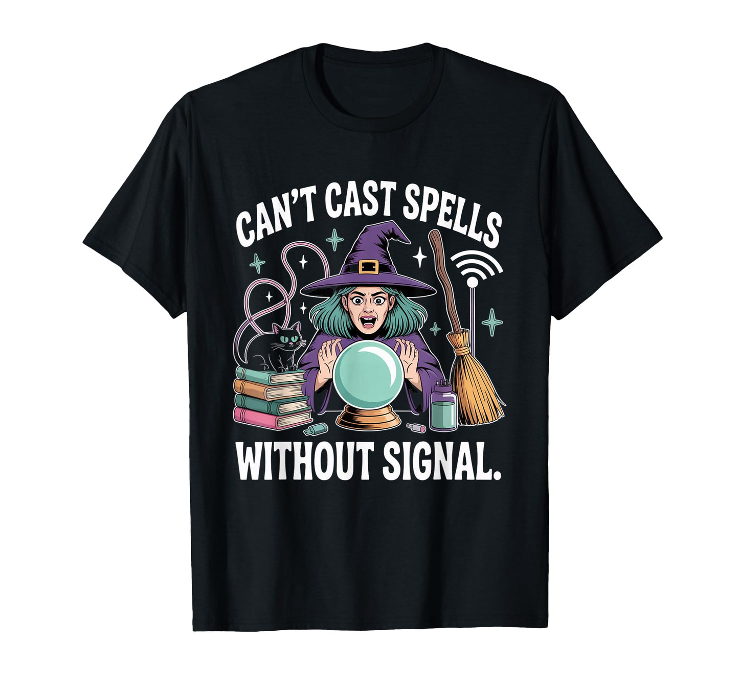 Witch Can't Cast Spells Without Signal Funny Halloween T-Shirt