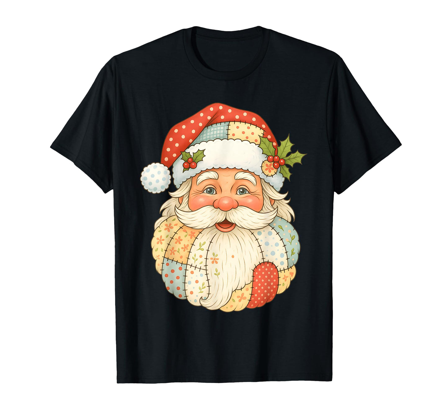 Santa Claus Face Xmas Pajama Retro Patchwork Men Women Kids T-Shirt